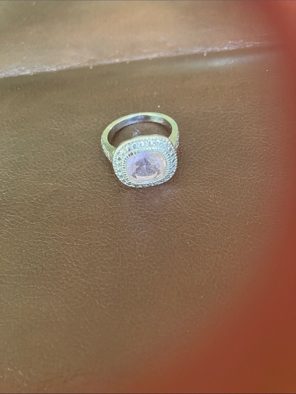 Sterling Silver with Light PinkCushion Stone and Pavé Accents